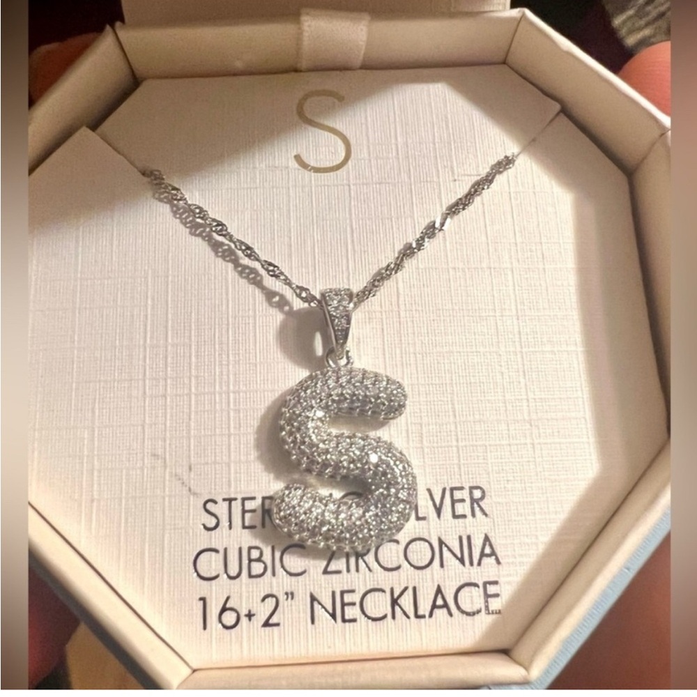 Sterling Silver 925 Cubic Zirconia 'S' Necklace